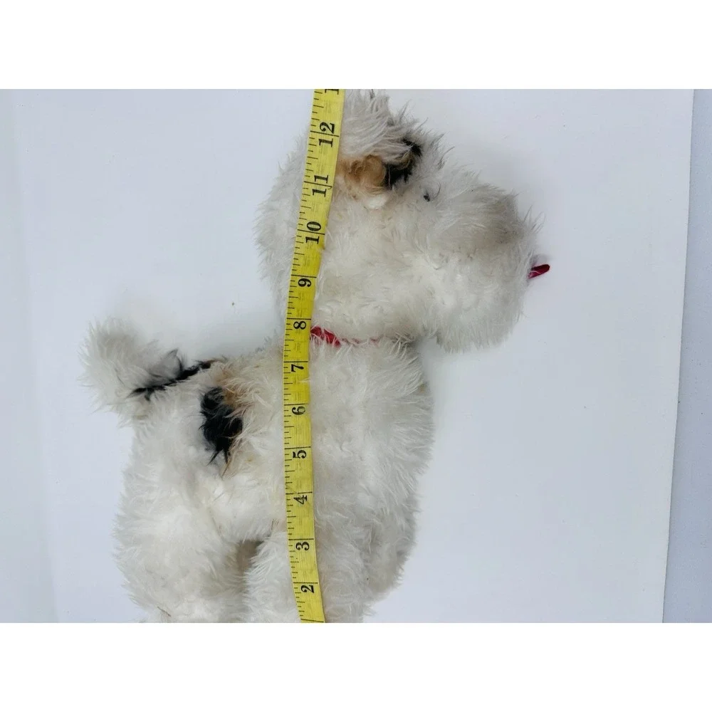 Vintage Character Novelty Co Fox Terrier Plush Dog Red Ribbon Collar 12 inches
